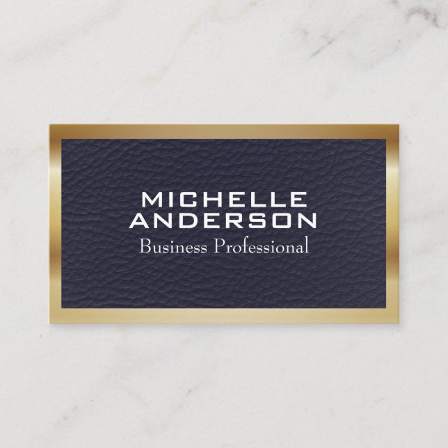 Carte De Visite Texture en cuir bleu | Bordure métallique (Devant)
