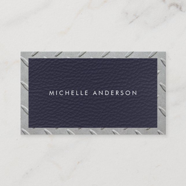 Carte De Visite Texture en cuir | Bordure en acier métallique (Devant)