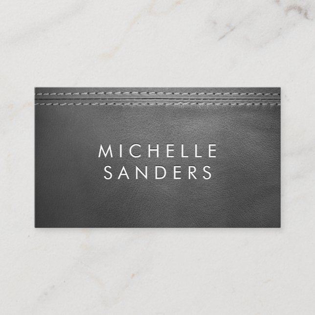 Carte De Visite Texture en cuir gris | Double pointillé (Devant)