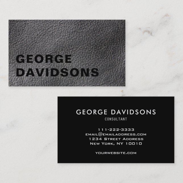 Carte De Visite Texture en cuir moderne look noir professionnel (Devant / Derrière)