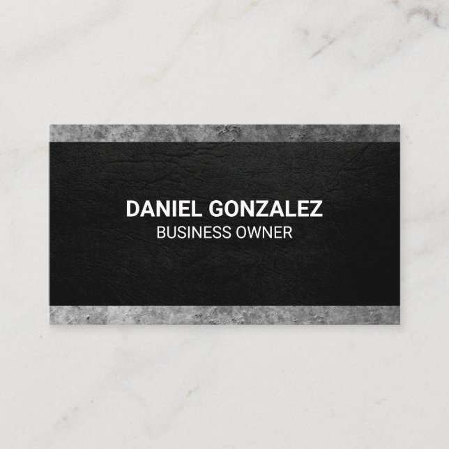 Carte De Visite Texture en cuir noir | Ajustement Gris Gris (Devant)