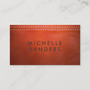 Carte De Visite Texture en cuir orange   Double pointillé