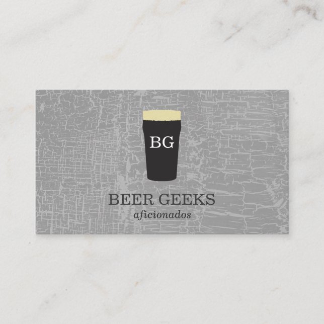 Carte De Visite Texture Gris avec verre de bière avec monogramme (Devant)
