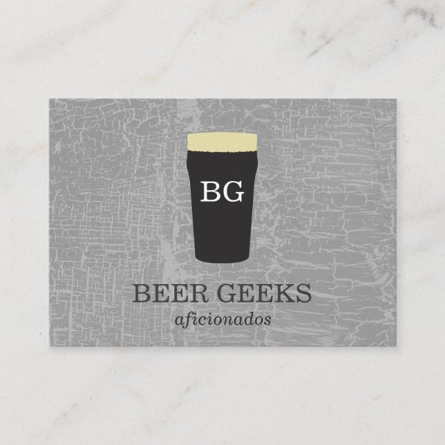 Carte De Visite Texture Gris avec verre de bière avec monogramme (Devant)