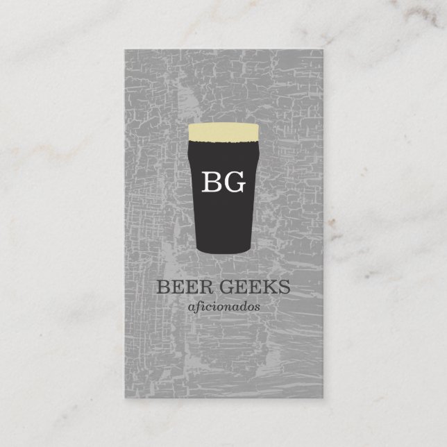 Carte De Visite Texture Gris avec verre de bière avec monogramme (Devant)
