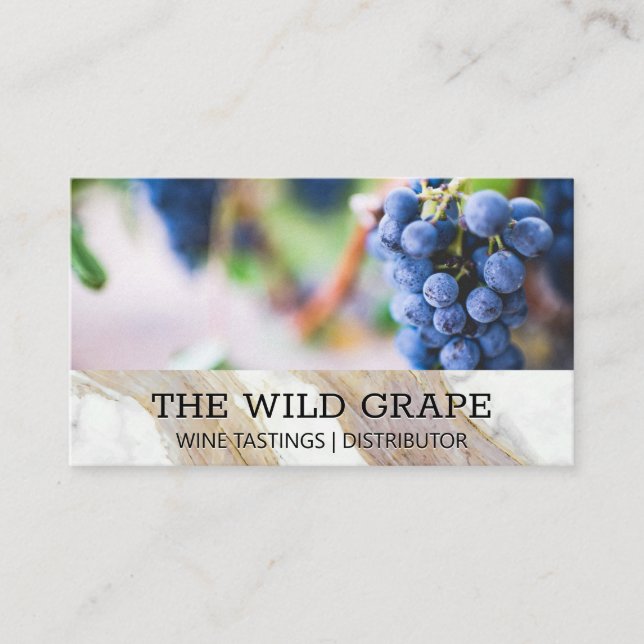 Carte De Visite Texture Marbre blanc | Raisins de vin (Devant)