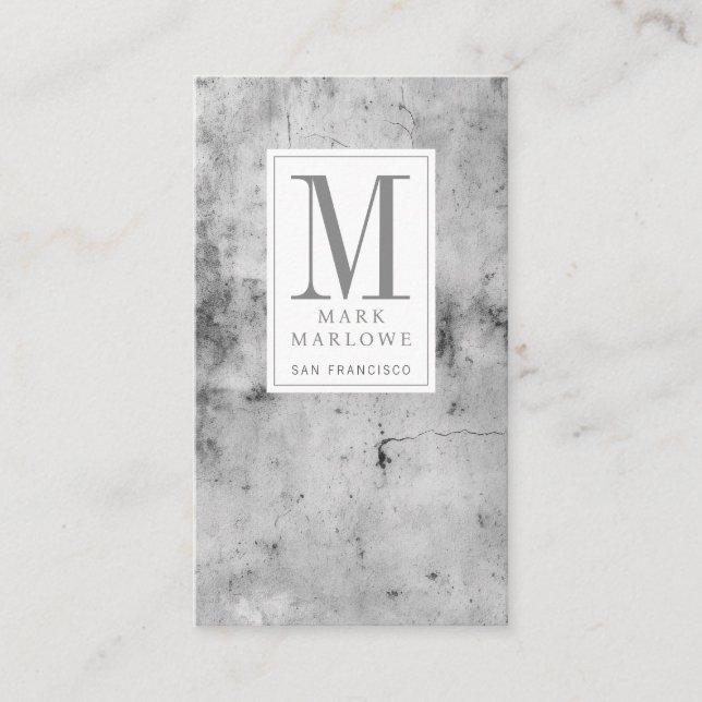 Carte De Visite Texture minimale en marbre gris monogramme (Devant)