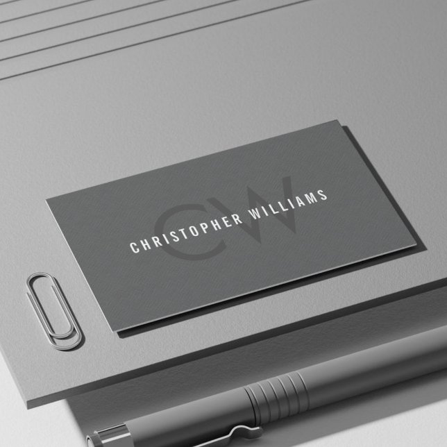 Carte De Visite Texture moderne élégante Gris Monogramme Consultan (Créateur téléchargé)