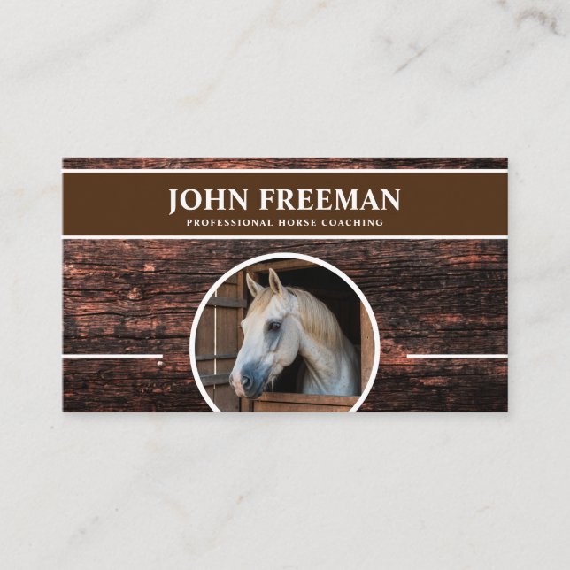 Carte De Visite Texture moderne en bois Horse Photo équestre (Devant)