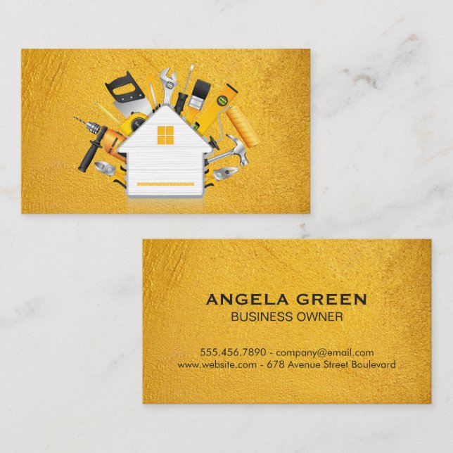 Carte De Visite Texture murale jaune | Outils de réparation à domi (Devant / Derrière)