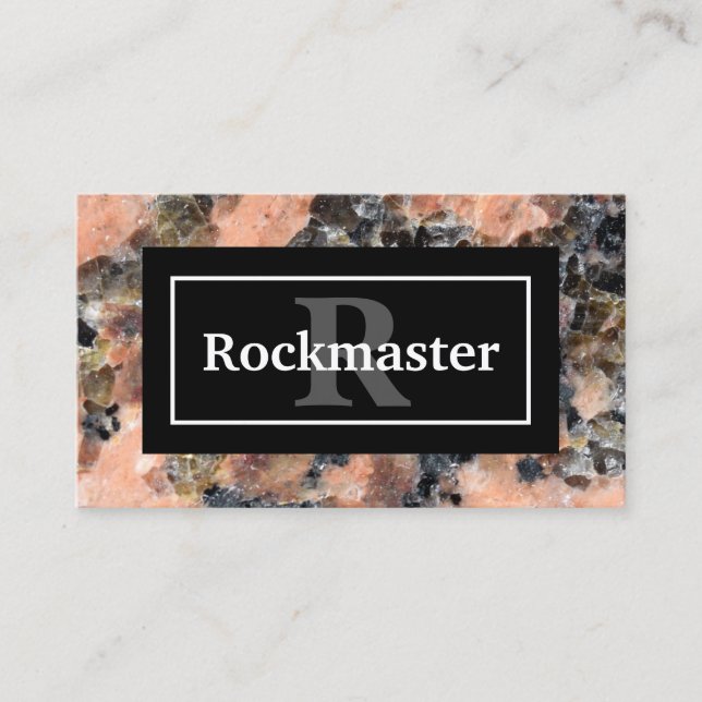 Carte De Visite Texture rocheuse en granit rose avec nom et monogr (Devant)