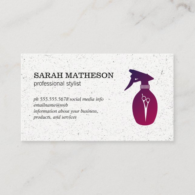 Carte De Visite Texture Speckée Salon Moderne Styliste Spray de ch (Devant)