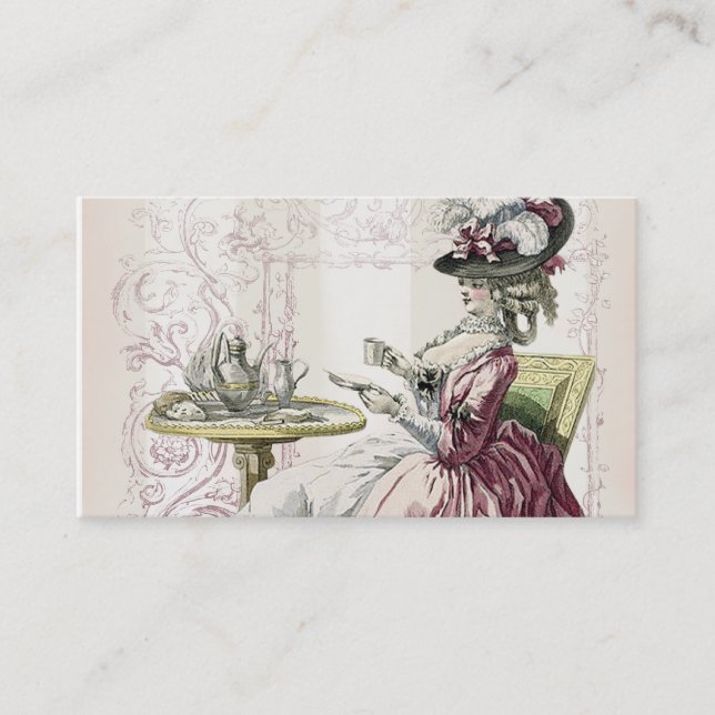 Carte De Visite Thé de l'après-midi, rayures gris de colombe pâle (Devant)