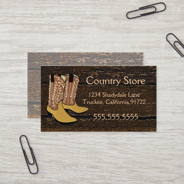 Carte De Visite Thème occidental de bottes de cowboy (Devant/Arrière en situation)