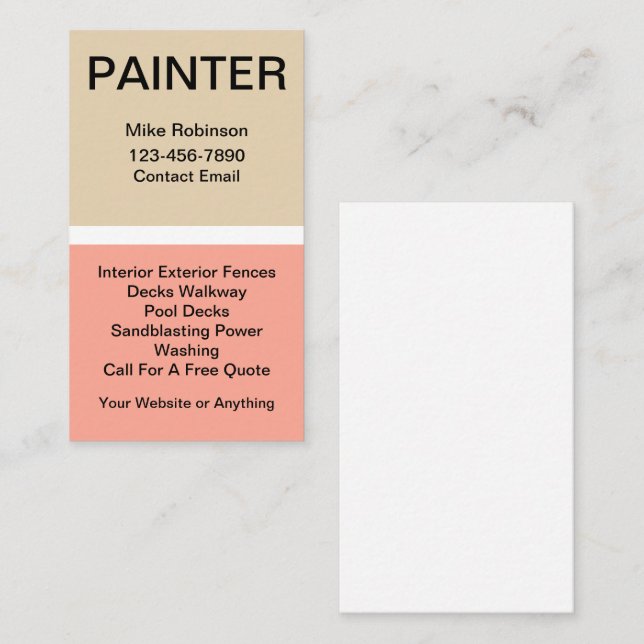 Carte De Visite Thème Peinture de peinture de maison (Devant / Derrière)