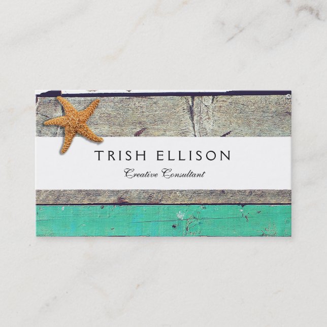 Carte De Visite Thème Plage Starfish Mariage Rustique (Devant)