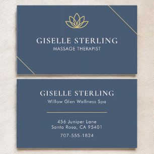 Carte De Visite Thérapeute de Massage Bleu Minimaliste Lotus