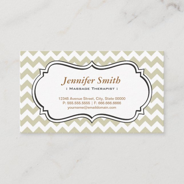 Carte De Visite Thérapeute de massage - Chevron Simple Jasmine (Devant)