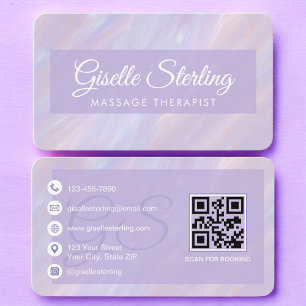 Carte De Visite Thérapeute de Massage Code QR Violet Pastel