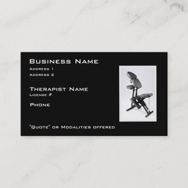 Carte De Visite Thérapeute de massage de chaise (Devant)