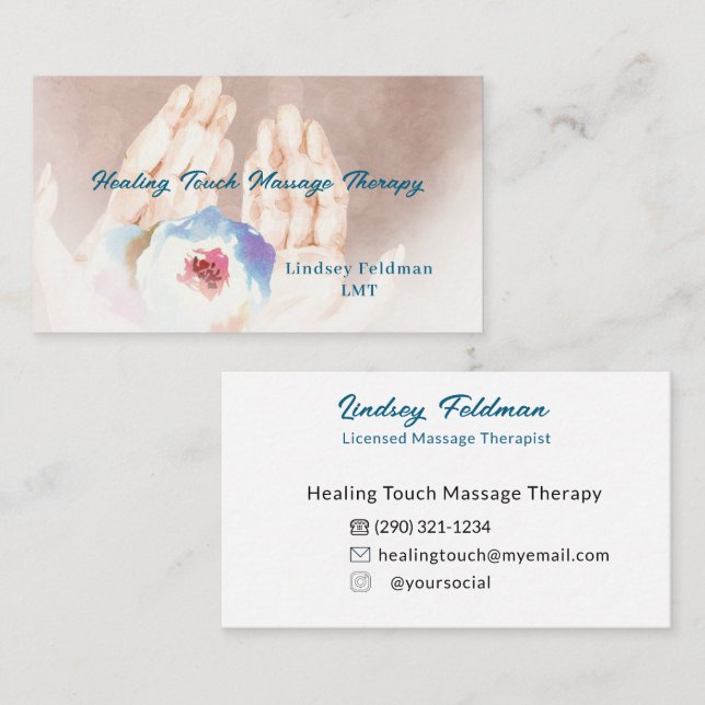 Carte De Visite Thérapeute de massage des mains d'aquarelle modern (Devant / Derrière)