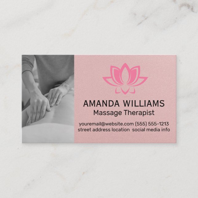 Carte De Visite Thérapeute de massage | Lotus rose (Devant)
