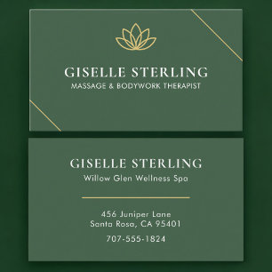 Carte De Visite Thérapeute en Massage & Soins Corporels Vert Or