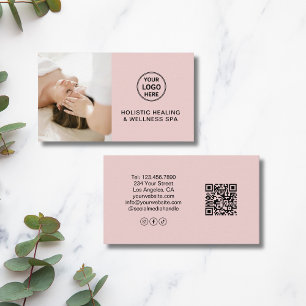 Carte De Visite Thérapeute en santé holistique QR rose logo person