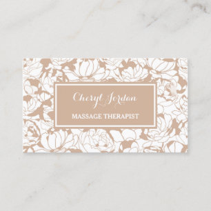 Carte De Visite Thérapeute moderne Tan Floral Girly Massage