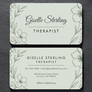 Carte De Visite Thérapeute Vert Sauge Floral Professionnel