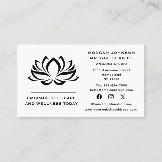 Carte De Visite Thérapie de massage de fleurs Lotus Médias sociaux (Devant)