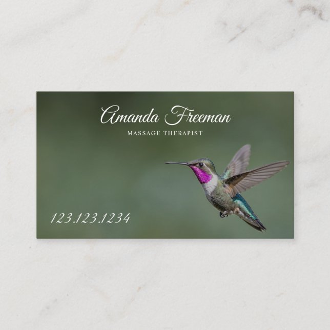 Carte De Visite Thérapie de massage des colibris verts paisible (Devant)