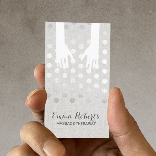 Carte De Visite Thérapie de massage Mains de guérison Dots d'argen (Créateur téléchargé)
