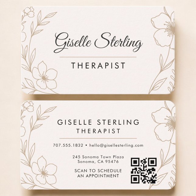 Carte De Visite Therapist Botanical Florist QR Code Professional (Créateur téléchargé)