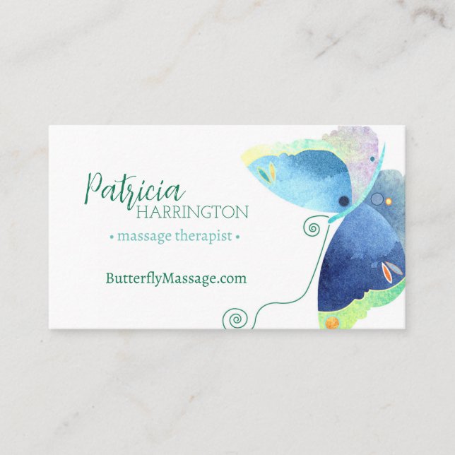 Carte De Visite Thérapiste de massage aux papillons élégant (Devant)
