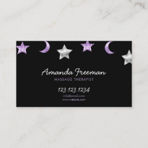 Carte De Visite Thérapiste de massage céleste en argent et violet