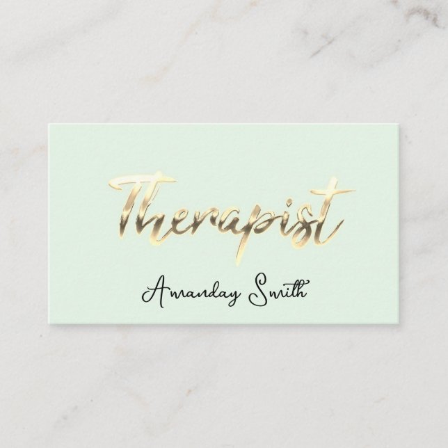 Carte De Visite Thérapiste Golden ScriptQR Code Logo Mint Green (Devant)
