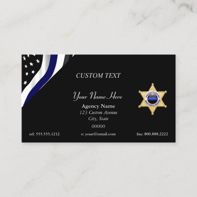 Carte De Visite Thin Blue Line Custom Flag and Badge (Devant)