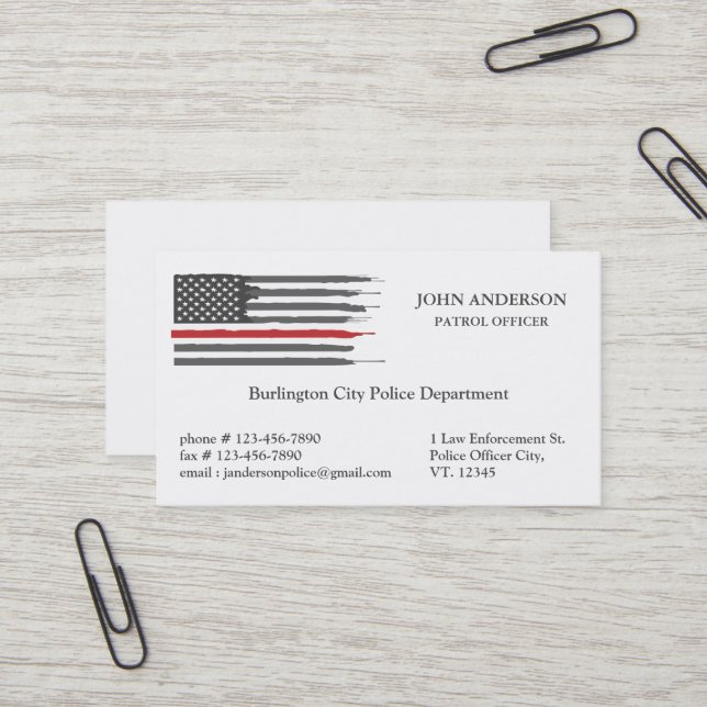 Carte De Visite Thin Red Line Flag Law Enforcement Police Officer (Devant/Arrière en situation)