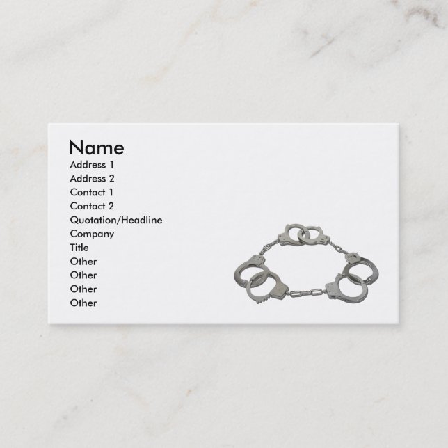 Carte De Visite ThreeStrikesHandcuffs103110, nom, adresse 1, A… (Devant)