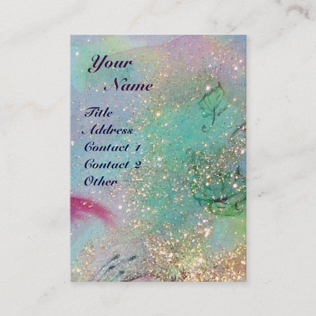 CARTE DE VISITE THUMBELINA DORMIR ENTRE FEUILLES ROSE (Devant)