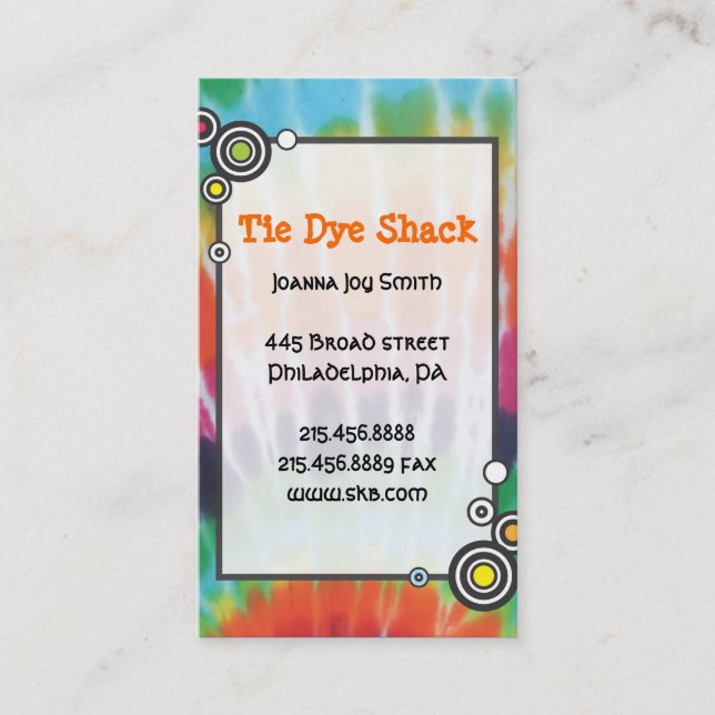 Carte De Visite TIE DYE Party Planner Artiste Designer Card (Devant)