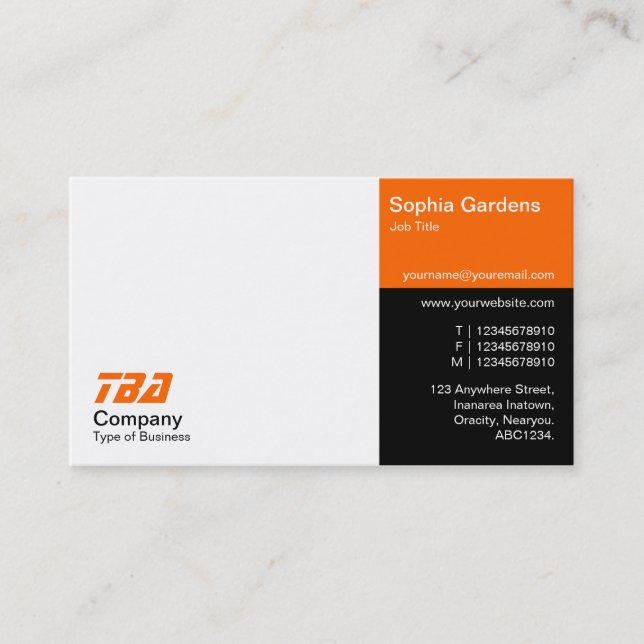 Carte De Visite Tiers - Blanc, orange et noir (Devant)