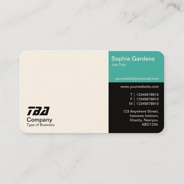 Carte De Visite Tiers - Blanc, Turquoise et Noir (Crème) (Devant)