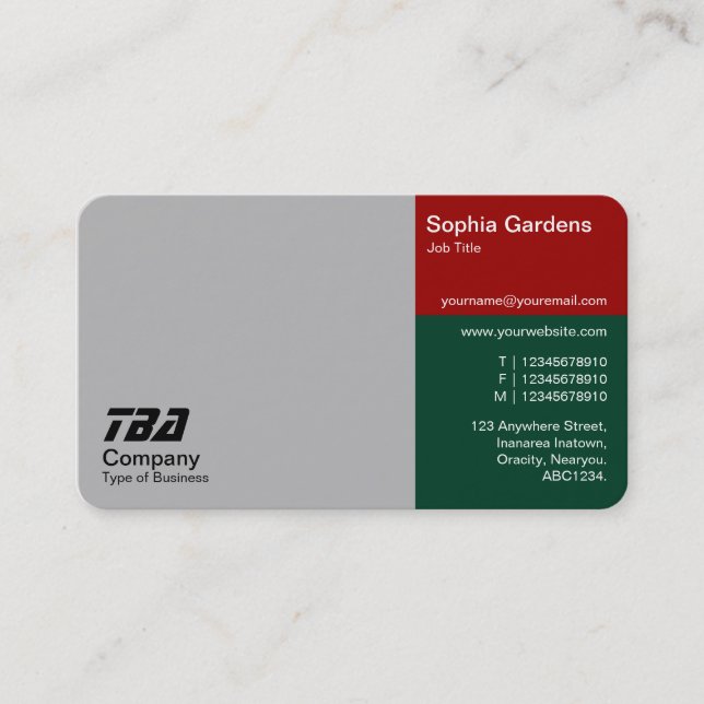 Carte De Visite Tiers - gris, rouge rubis et vert dk (Devant)