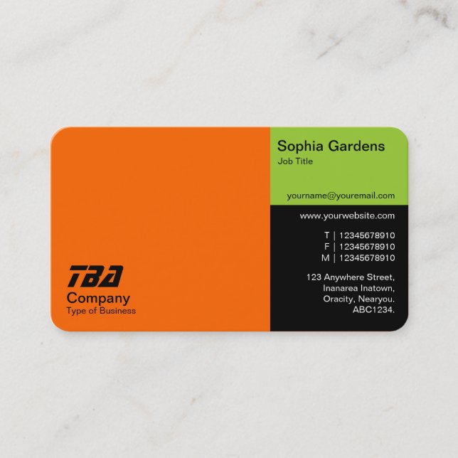 Carte De Visite Tiers - orange, martien vert et noir (Devant)