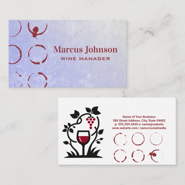 Carte De Visite Tige à vin | Logo de la vigne (Devant / Derrière)