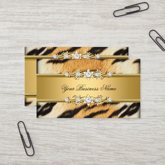 Carte De Visite Tiger Gold Animal Black Jewel Look Image (Devant/Arrière en situation)