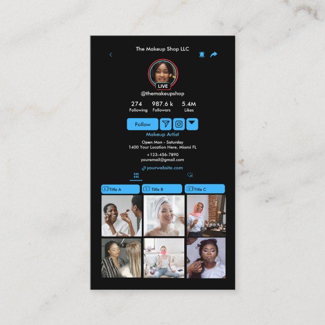 Carte De Visite TikTok Blue Social Media QR Code (Devant)