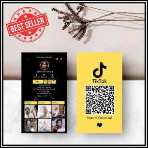 Carte De Visite TikTok Jaune   QR de médias sociaux